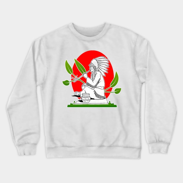 Native American with Peace Pipe Crewneck Sweatshirt by Marccelus